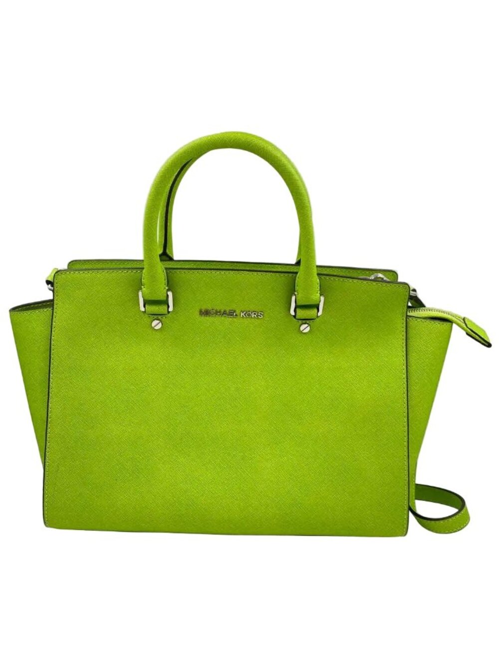 MICHAEL KORS Lime Green Saffiano Leather SELMA Handled Satchel w/Crossbody Strap